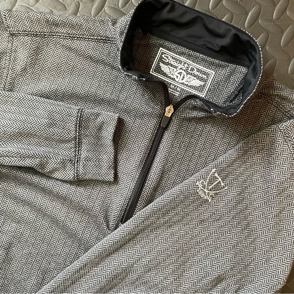 Straight‎ Down Men’s 1/4 Zip Pullover Golf Sweater Jacket Medium Herringbone